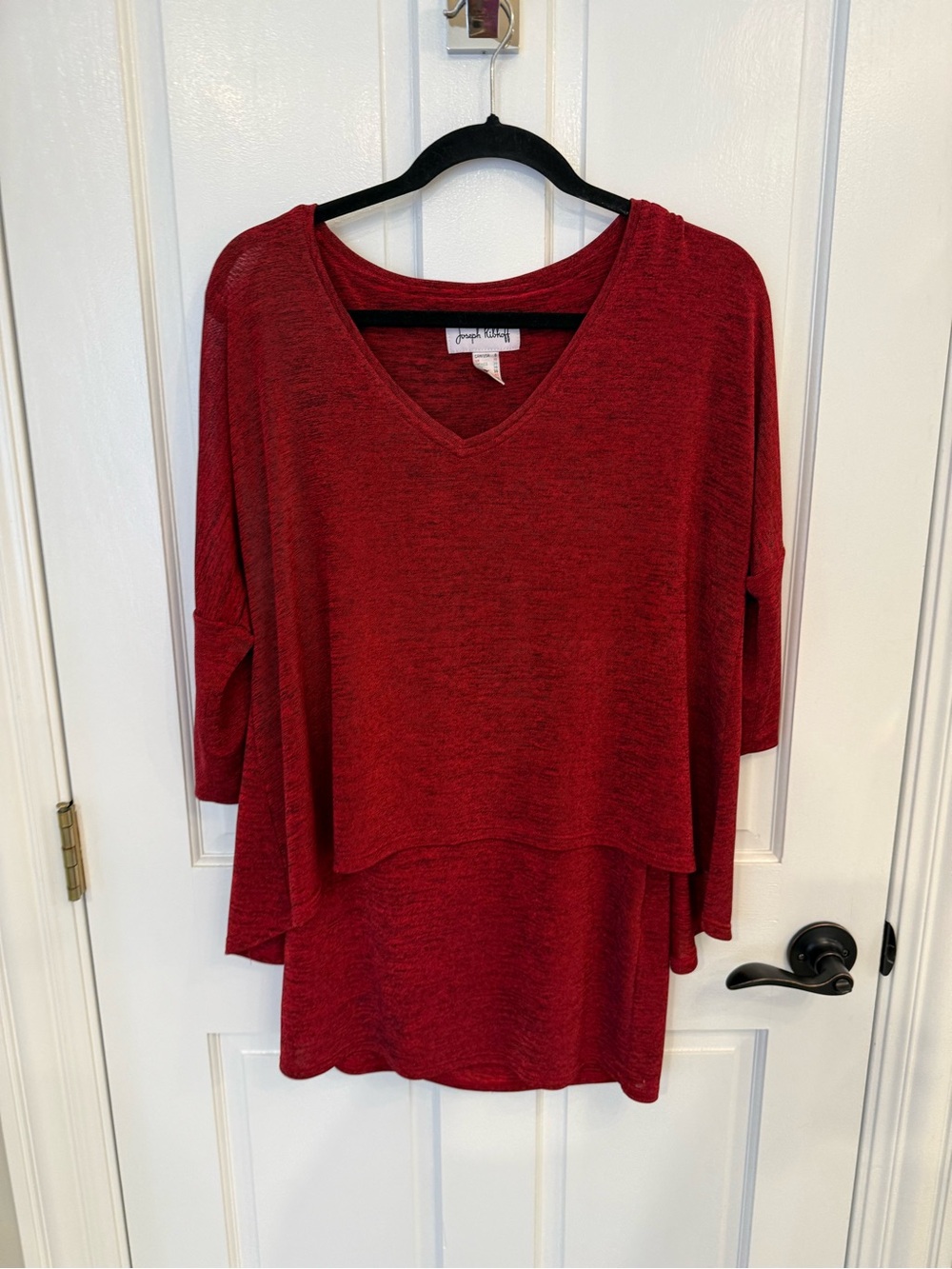 Joseph Ribkoff Deep Red Layered V-Neck Tunic